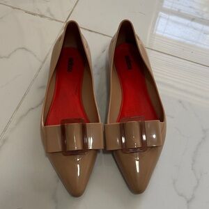 Melissa Women's Beige Flats with Bow Accent